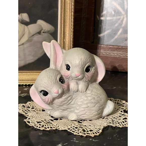 Gray Floppy Eared Bunnies Spring Rabbit Ceramic Bunny Rabbit Gray Hare - Picture 2 of 3